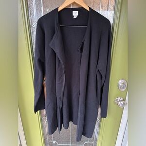 J CREW Sz XXL Black Collarless Open Cardigan Pockets #AN051 Business Casual